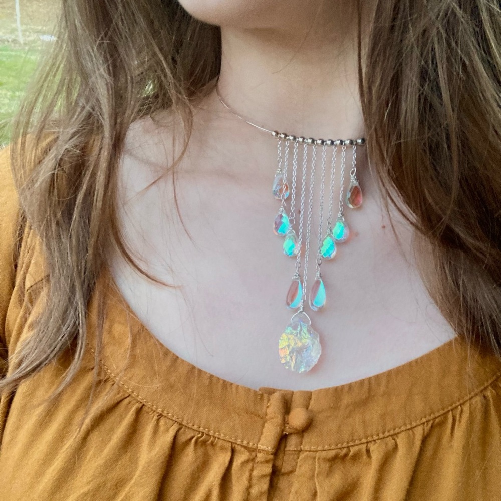 Aura Rainbow Quartz Drop Chain Choker Necklace Fairy Princess Cosplay